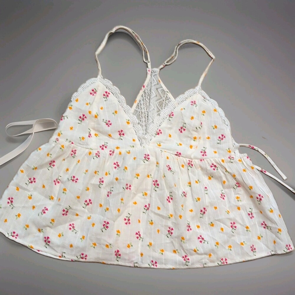 NWT No Boundaries Juniors XL Cotton Floral Lace Camisole Adjustable Straps